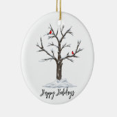 Winter Rote Kardinäle auf Schneebaum Keramik Ornament (Rechts)