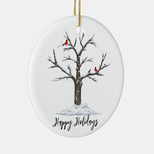 Winter Rote Kardinäle auf Schneebaum Keramik Ornament (Rechts)