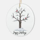 Winter Rote Kardinäle auf Schneebaum Keramik Ornament (Links)