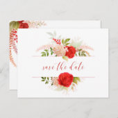 Winter Rote Rosen & Grünanlagen Save the Date Postkarte (Vorne/Hinten)