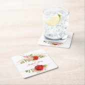 Winter Rote Rosen & Grüne Hochzeit | Rechteckiger Pappuntersetzer (Vor Ort)