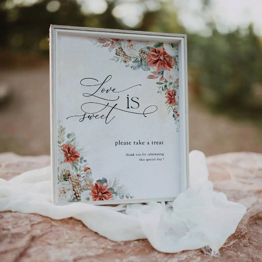 Winter Rote Vegetation Pinecone Liebe ist ein süße Sockelschild