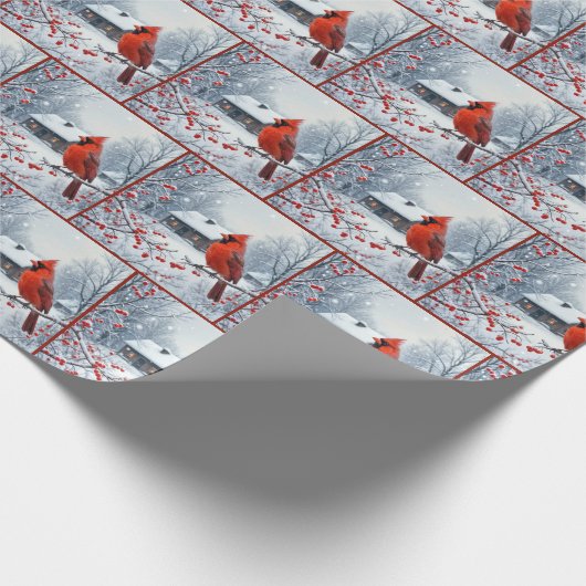Winter Roter Kardinal auf der Zweigstelle Berry Geschenkpapier (Ecke)