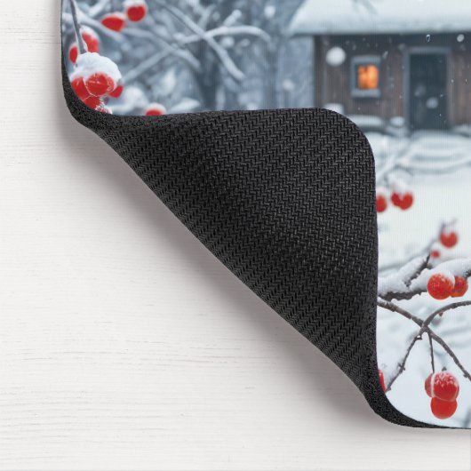 Winter Roter Kardinal auf der Zweigstelle Berry Mousepad (Ecke)