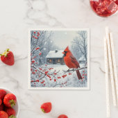 Winter Roter Kardinal auf der Zweigstelle Berry Serviette (Beispiel)