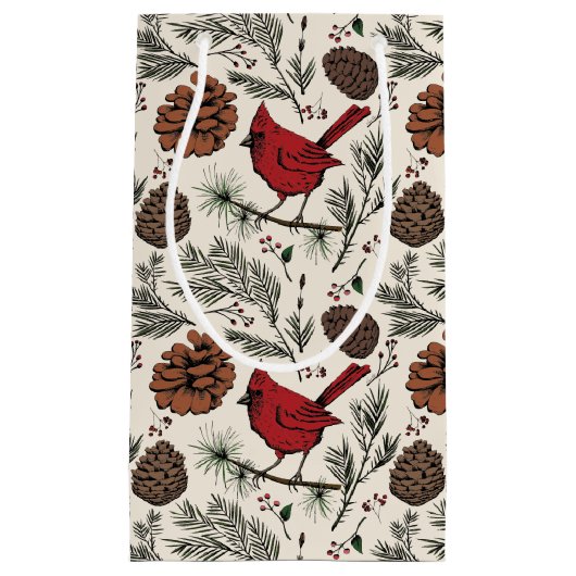 Winter Roter Kardinal in Pine Tree Kleine Geschenktüte (Vorderseite)