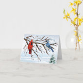 Winter-roter Kardinal und blaue Karte (Gelbe Blume)