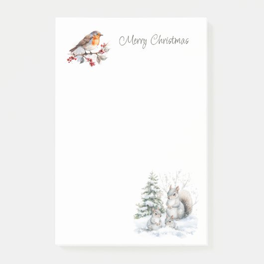 Winter Rotkehlchen Eichhörnchen Weihnachten   Post-it Klebezettel (Vorderseite)