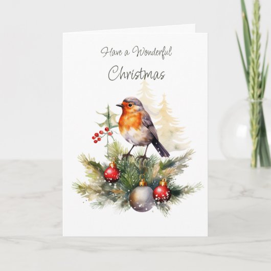 Winter-Rotkehlchen-Tannen-Weihnachtskarte Karte (Vorderseite)