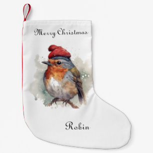 Winter-Rotkehlchen-Wasserfarben-Rotmützen-Muster Kleiner Weihnachtsstrumpf