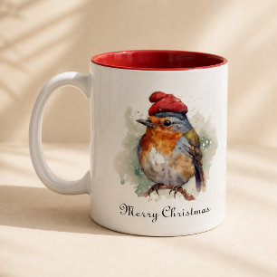 Winter-Rotkehlchen-Wasserfarben-Rotmützen-Muster Zweifarbige Tasse
