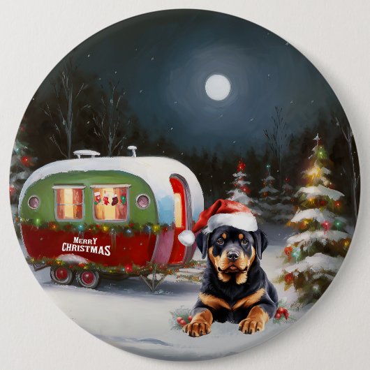 Winter Rottweiler Caravan Weihnachtsabenteuer Button (Vorderseite)