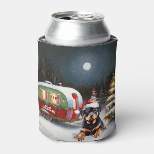 Winter Rottweiler Caravan Weihnachtsabenteuer Dosenkühler (Kanne Vorderseite)