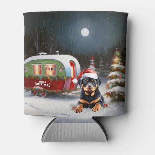 Winter Rottweiler Caravan Weihnachtsabenteuer Dosenkühler (Vorderseite)
