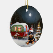 Winter Rottweiler Caravan Weihnachtsabenteuer Keramik Ornament (Rechts)