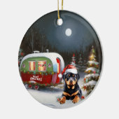 Winter Rottweiler Caravan Weihnachtsabenteuer Keramik Ornament (Links)