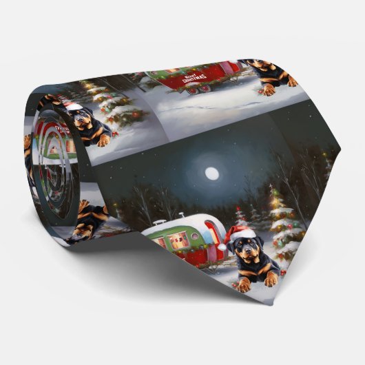 Winter Rottweiler Caravan Weihnachtsabenteuer Krawatte (Gerollt)