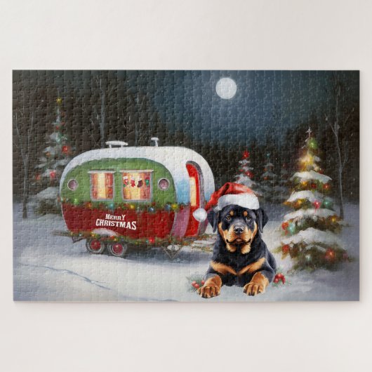 Winter Rottweiler Caravan Weihnachtsabenteuer Puzzle (Horizontal)