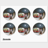 Winter Rottweiler Caravan Weihnachtsabenteuer Runder Aufkleber (Blatt)