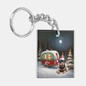 Winter Rottweiler Caravan Weihnachtsabenteuer Schlüsselanhänger (Vorderseite links)