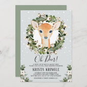 Winter-Rotwild-Babyparty-Grün winden Schneeflocken Einladung (Vorne/Hinten)