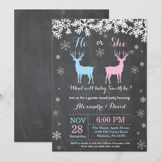 Winter-Rotwild-Geschlecht decken Einladung auf (Vorne/Hinten)