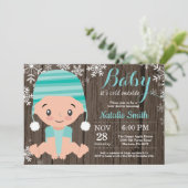 Winter Rustic Aqua Baby Dusche Einladung (Stehend Vorderseite)
