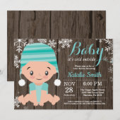 Winter Rustic Aqua Baby Dusche Einladung (Vorne/Hinten)
