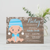Winter Rustic Blue Boy Baby Dusche Einladung (Stehend Vorderseite)