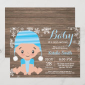 Winter Rustic Blue Boy Baby Dusche Einladung (Vorne/Hinten)