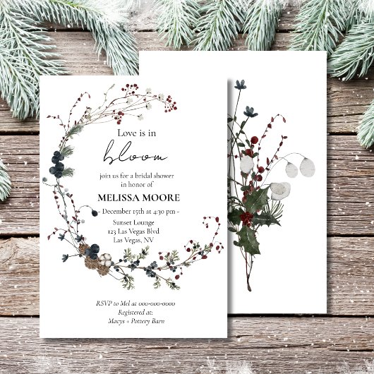 Winter Rustic Boho Love Is In Bloom Bridal Shower  Einladung