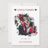 Winter Rustic Burgund Rose Hochzeit Vielen Dank Einladung (Vorderseite)