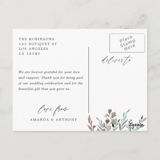 Winter Rustic Greenerity Wedding Foto Vielen Dank Postkarte (Rückseite)