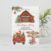 Winter Rustic Highland Cow Country Holiday Party Einladung (Stehend Vorderseite)
