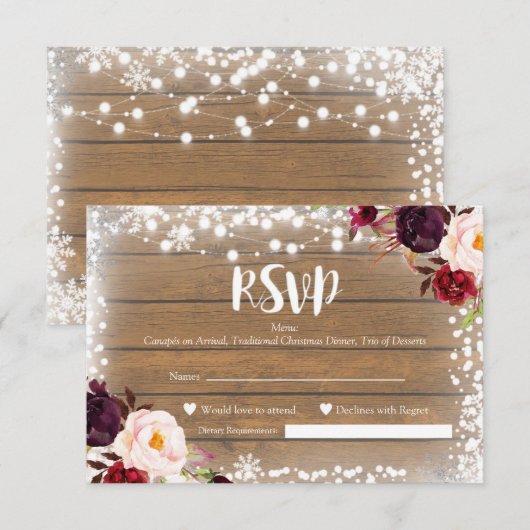 Winter Rustic Wedding RSVP Card Karte (Vorne/Hinten)