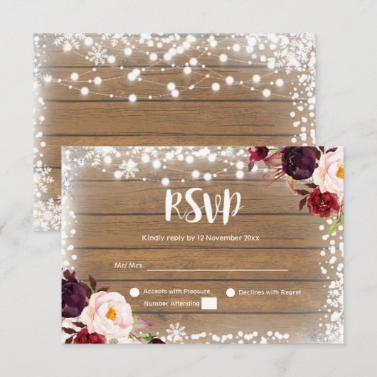 Winter Rustic Wedding RSVP Card Karte (Vorne/Hinten)