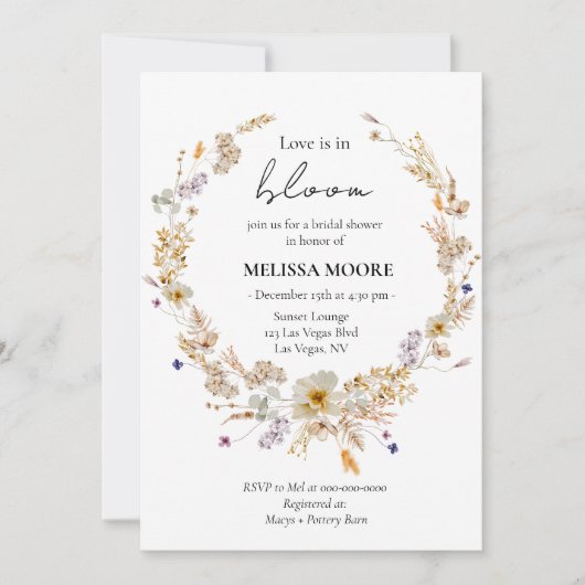 Winter Rustikale Boho Liebe ist im blühenden Braut Einladung (Vorderseite)