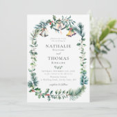 Winter Rustikale Botanische Keilglocken Pine Weddi Einladung (Stehend Vorderseite)