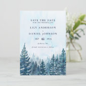 Winter Rustikale Hochzeit des Pinienwaldes Save The Date (Stehend Vorderseite)