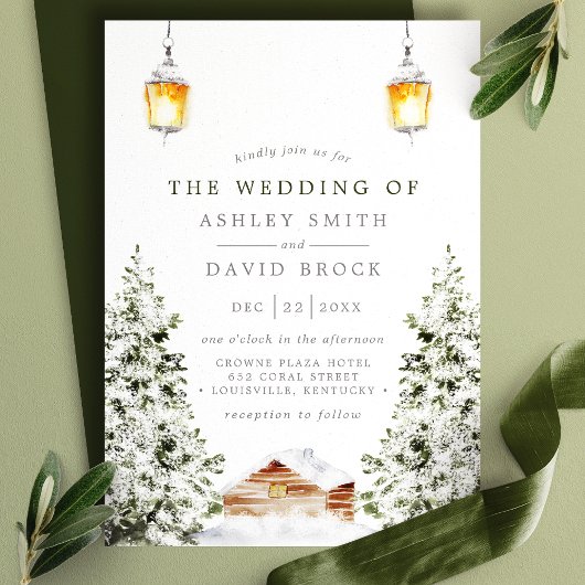 Winter Rustikale Hüttenschneedecke Hochzeit Einladung