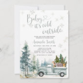 Winter Rustikale LKW Snowflakes Forest Baby Dusche Einladung (Vorderseite)