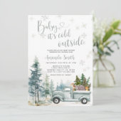 Winter Rustikale LKW Snowflakes Forest Baby Dusche Einladung (Stehend Vorderseite)