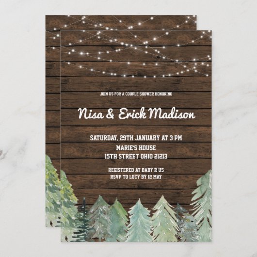 Winter Rustikale Paare Kinderdusche Einladung (Vorne/Hinten)