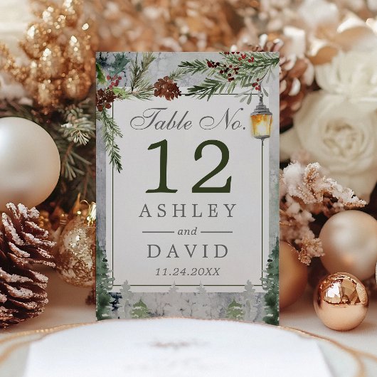 Winter Rustikale Pine Chic Botanical Lantern Weddi Tischnummer
