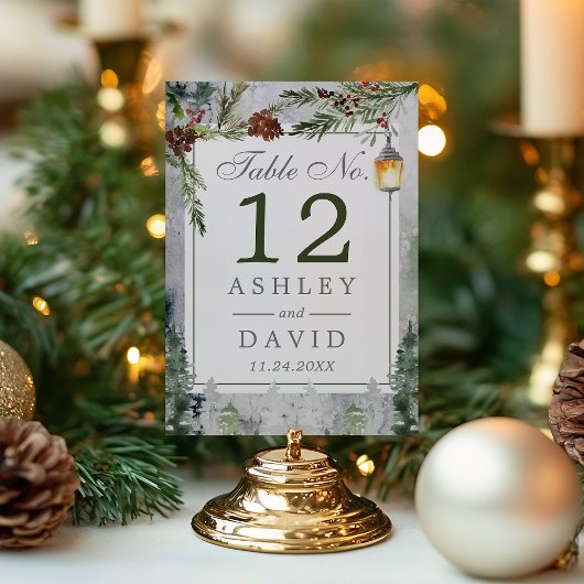 Winter Rustikale Pine Chic Botanical Lantern Weddi Tischnummer