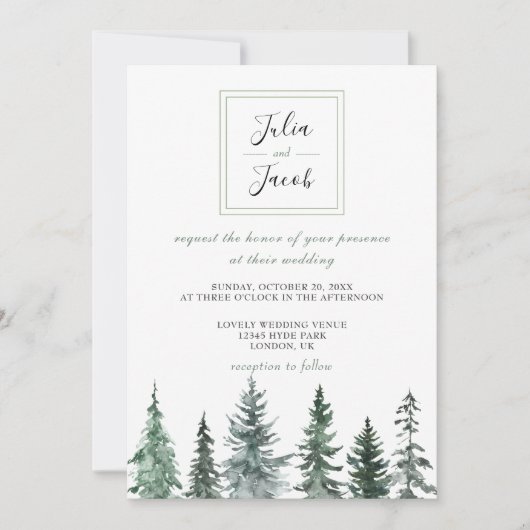 Winter Rustikale Pine Trees Lantern Botanische Hoc Einladung (Vorderseite)