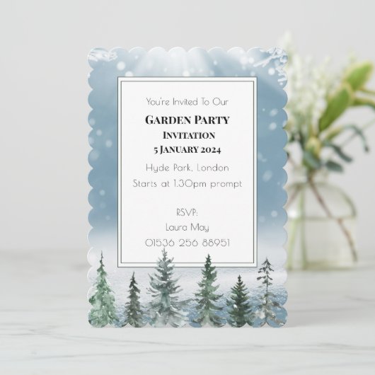 Winter Rustikale Pine Trees Lantern Botanische Hoc Einladung (Stehend Vorderseite)