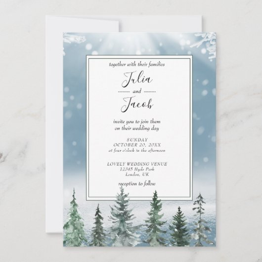 Winter Rustikale Pine Trees Lantern Botanische Hoc Einladung (Vorderseite)