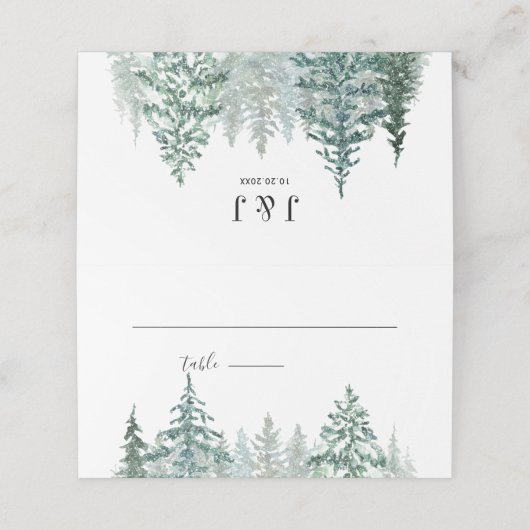 Winter Rustikale Pine Trees Lantern Botanische Hoc Platzkarte (Außenseite Aufgefaltet)