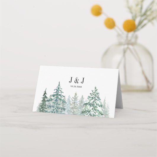 Winter Rustikale Pine Trees Lantern Botanische Hoc Platzkarte (Rückseite)